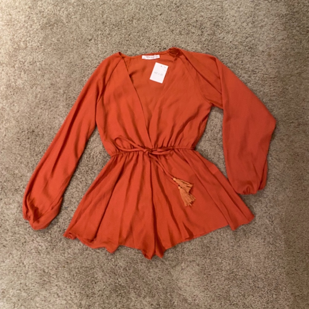 NEW with tags: Rust Orange Long-Sleeve Romper- Size Small